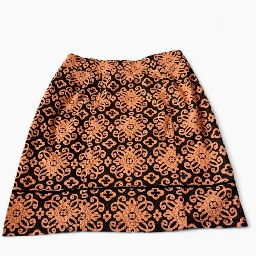 Sahalie Rust Orange Black Jacquard Textured A-Line Mini Skirt Size Medium